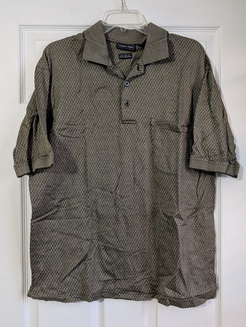 Turning Point Y2K Men's Olive Geometric Oversized Polo Shirt Size L